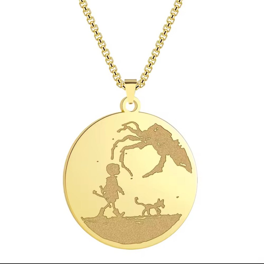 CORALINE Stainless Steel Necklace Circle Disc Pendant NEW